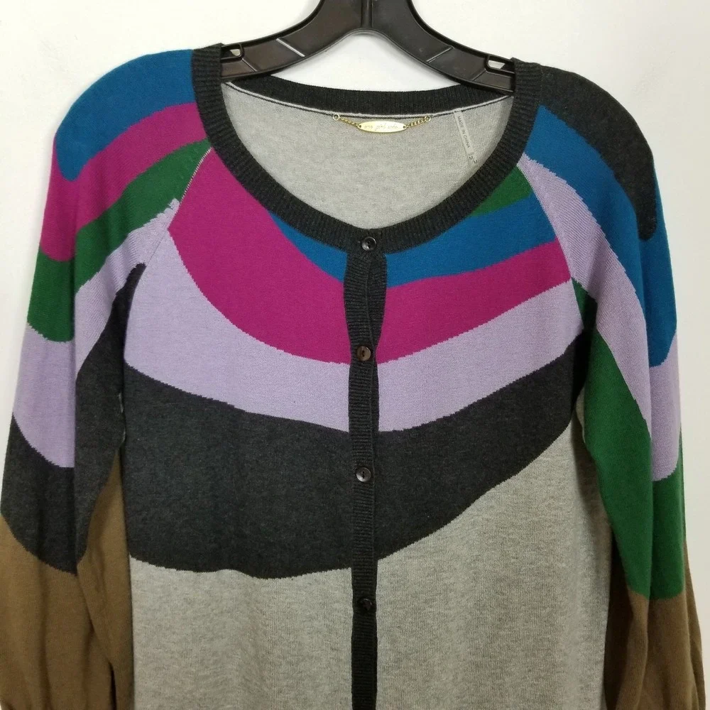 One Girl Who Women Multicolor Cotton Cashmere Cardigan Sweater Sz M Button ‎ Up